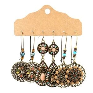 Gold Boho Dangle Earrings Set NEW